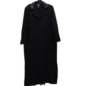 Magic black sweater coat w/leather trim L worn 1x